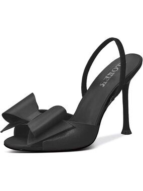 Women's Black Comfortable Open Toe Mules Bow Stiletto Sexy Slingback High Heels